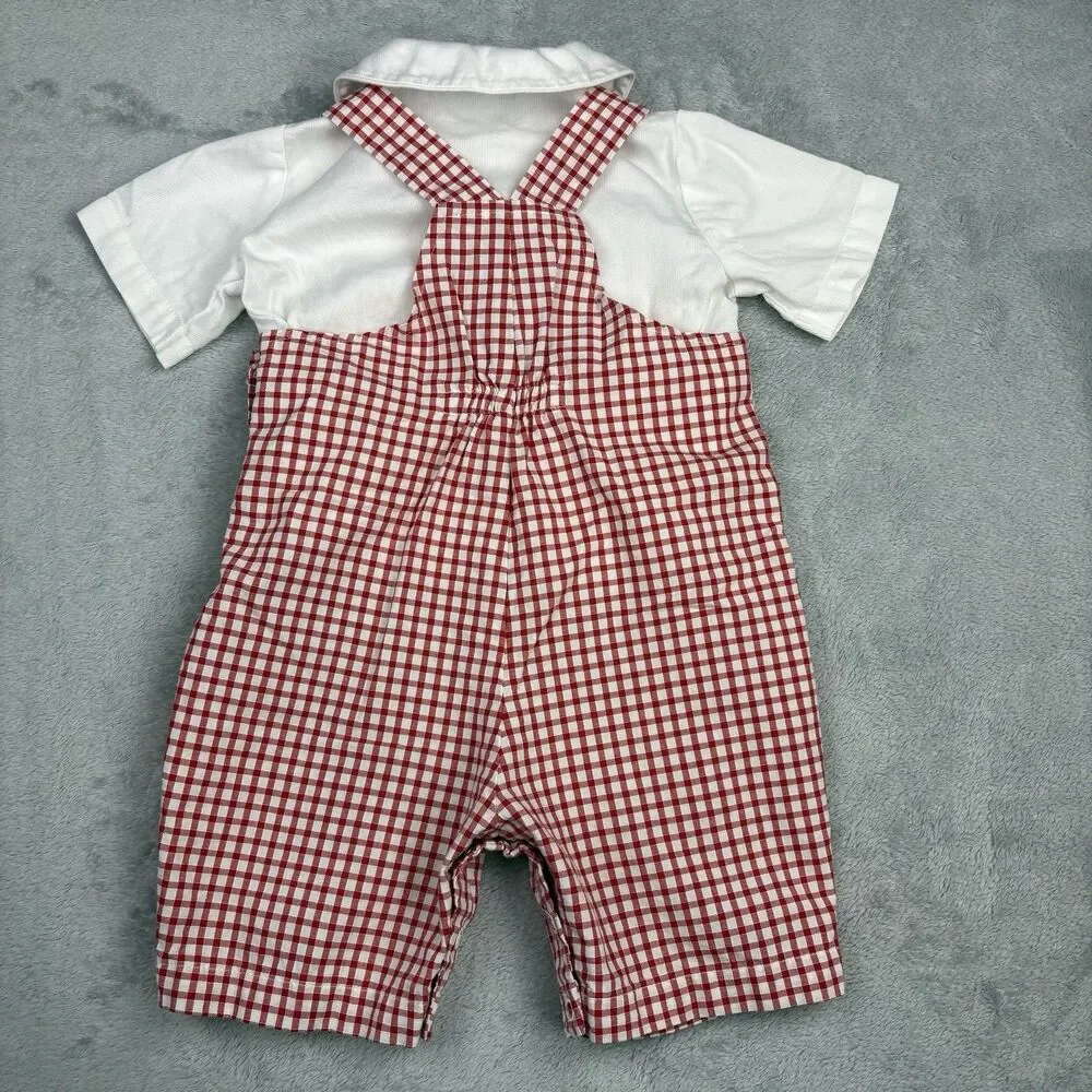 Vintage Sophie Dess Baby Boy  2 pc Romper 18M Red Check White Shirt Classic
